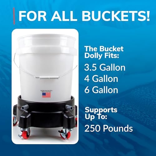 GRIT GUARD Bucket Dolly with Wheels - Rolling Detailing Wash Bucket with 5 Wheels and 2 Locking Casters Compatible with 2.5, 4, 5 and 6 Gallon Buckets (Green, 2" Red Casters) - Made in the USA - Image 4