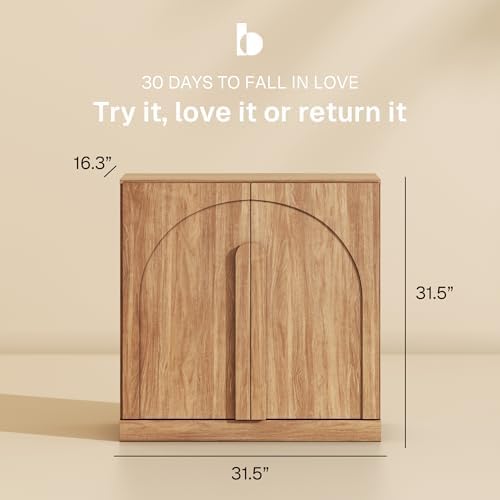BELLEZE 2 Tier Bookshelf with Arched Wood Door, Set of 4 Modern Display Bookcase Shelf with Storage and Adjustable Shelves, 126" Wood Bookshelves for Living Room Office Entryway (Camel) - Image 2