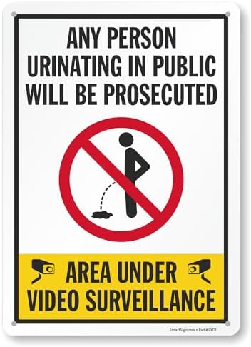 SmartSign 14 x 10 inch “Any Person Urinating In Public Will Be Prosecuted - Area Under Video Surveillance” Metal Sign, 40 mil Laminated Rustproof Aluminum, Multicolor by SmartSign