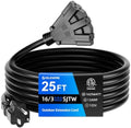 25 FT 3 Outlet Outdoor Extension Cord Waterproof, 16/3 SJTW Black Extension Cord with Multiple Outlets, Heavy Duty 16 Gauge 3-Prong Grounded Power Cable for Garden and Home Use, ETL Listed by ISLEWIRE