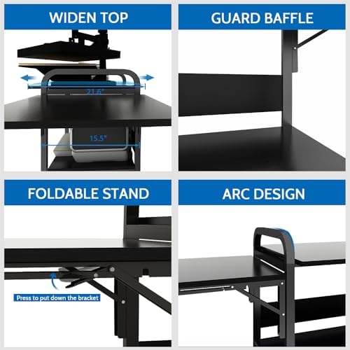 PUNCIA 3-Tier Movable Heat Press Table Foldable Stand with Workbench - Image 6