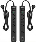 Addtam 2 Pack Power Strip Surge Protector – 5 Wide Spaced Outlets 3 USB by Addtam