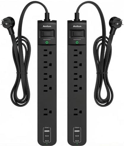 Addtam 2 Pack Power Strip Surge Protector – 5 Wide Spaced Outlets 3 USB by Addtam