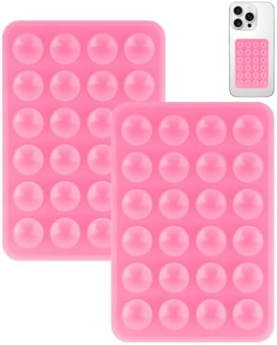 Yojaro 2 Pack Silicone Suction Phone Case Mount, Silicon Adhesive Smartphones Stand Sticky, Non Slip Suction Cup, Hands-Free Phone Accessories Holder for Selfies and Videos Pink by Yojaro