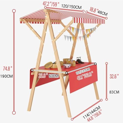 Outdoor Display Cart Thickened Wooden Frame Easy Installation 140kg Load Bearing 360° Swivel Wheels Portable Stall for Market Street Vending Events(White,150cm(59in)) - Image 7