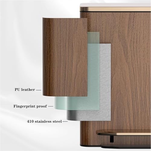Stylish Modern Luxury Stainless Steel Trash Can with Soft Close Lid Step Pedal and Inner Bucket Ideal for Home Office and Bathroom Large Size Brown Leather Outer Layer - Image 4