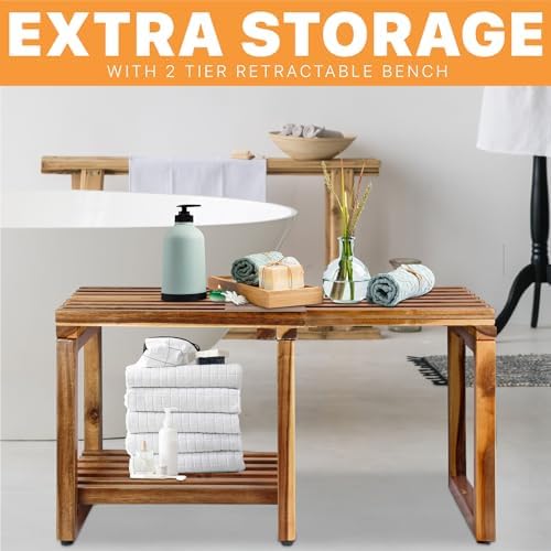 Adjustable Length 29 Inches Shower Stool Bench Chair Waterproof with Storage Shelf for Shaving Legs, Spa, Bath Seat in Bathroom, Inside Shower for Adults Seniors Elderly (Small 29 in) - Image 4