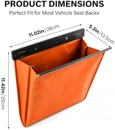 Magnetic Car Trash Can, Leakproof PU Leather Car Garbage Bin, Waterproof Vehicle Waste Basket, Foldable Multi‑Purpose Car Storage Organizer, Universal for Car Truck SUV Van (Orange) - Image 2