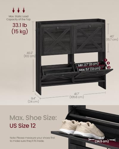 VASAGLE Narrow Shoe Storage Cabinet Organizer with 4 Flip Drawers - Image 2