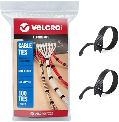 VELCRO Brand ONE-WRAP Cable Ties, 8in x 1/2in, Black, 100 Pack by VELCROBrand