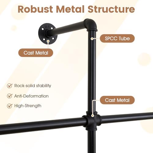 Giantex Industrial Pipe Clothing Rack, 118" Wall Mounted Heavy-Duty Metal Garment Organizer with 6 Hanging Rods, 2-Tier Walk-in Closet System for Wardrobe Closet, Retail Display - Image 3