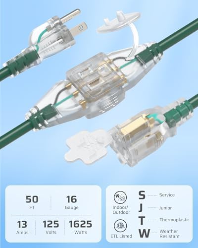 DEWENWILS 50FT Outdoor Extension Cord, 6 Outlets Plugs with Indicator Light - Image 3