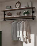 Clothes Rack 60in, Wall Mounted Garment Rack with Real Walnut Wood Shelf, Heavy Duty Hanging Clothes Rack, Multi-Purpose Hanging Rod, Space-Saving Closet Storage (Walnut, 2T60IN) by INDUSTRIALSHELVESDESIGN