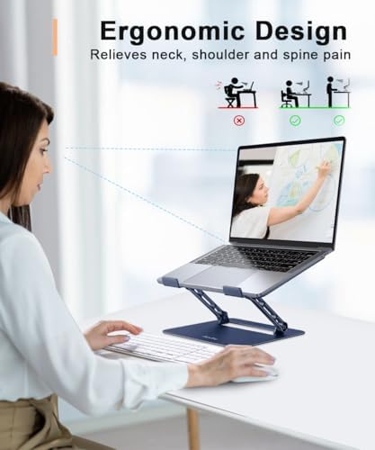 Aoviho Adjustable Laptop Stand for Desk,Portable Laptop Stand Holder and Riser,Foldable Aluminum Notebook Computer Stands for MacBook Air Pro HP Lenovo Dell Samsung Chromebook, 10-15.6 inch,Navy Blue - Image 2