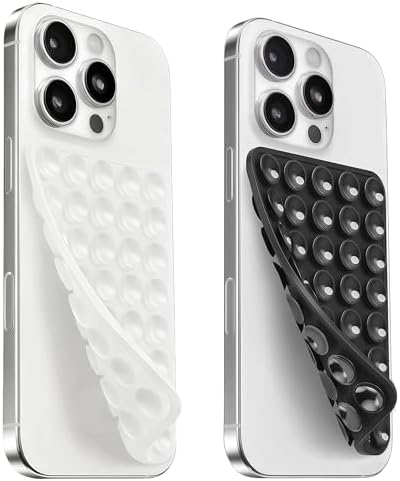 (2 Pack) Silicone Suction Cup Phone Case Mount Double Sided, Clear & Black by Mnyatr