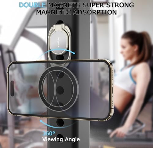 Doflyesky Magnetic Phone Grip for MagSafe Ring Holder, Metal Double Adjustable Gym Finger Ring Grip Kickstand, Removable Phone Grip for iPhone, iPad and Smartphones (Natural Titanium) - Image 3