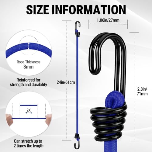 WORKPRO 24" Bungee Cords with Hooks, 4 Pack Heavy Duty Outdoor Bungee Strap - Image 3