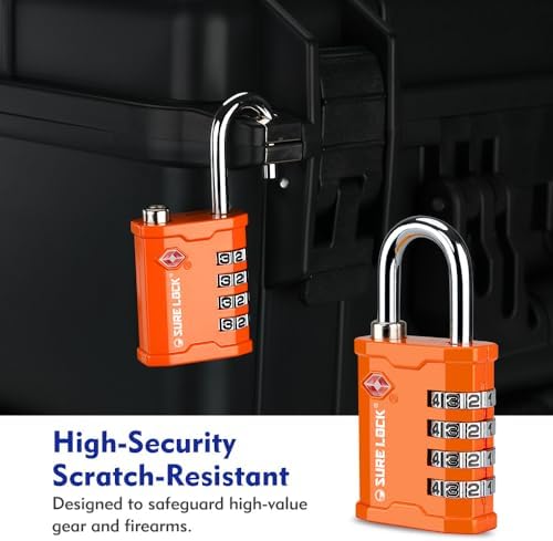 SURE LOCK TSA Accepted 4 Dig Heavy Duty Big Combination Luggage Padlock All Metal Travel Lock for Equipment Hard Case Luggage Gun Case Gym Locker Pelican Vault Lock (1, Orange) - Image 2