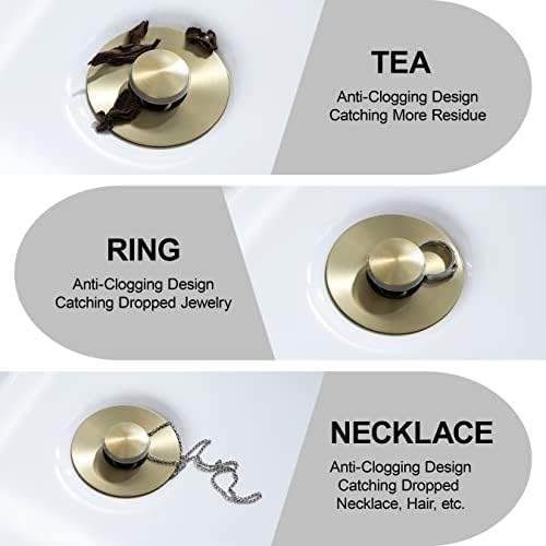 Universal Bathroom Sink Stopper - Bounce Wash Basin Drain Filter, Stainless Steel Pop Up Drain Stopper, Bullet Core Push Type Sink Stopper, Sink Drain Plug with Anti-Clogging Strainer, Brushed Gold1 - Image 4