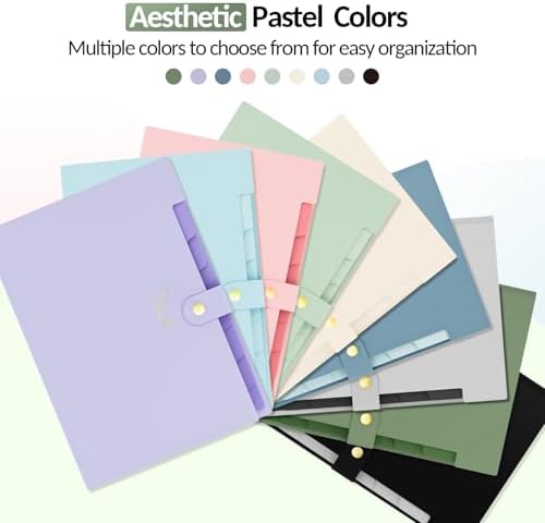 Sooez 8 Pocket Accordion File Organizer, Pastels Expanding File Folder - Image 2