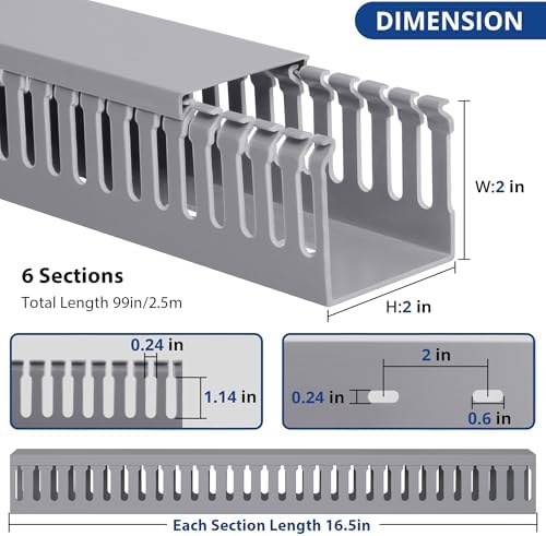 2" H x 2" W Cable Raceway, 99in Under Desk Wire Management Channel, Grey - Image 2