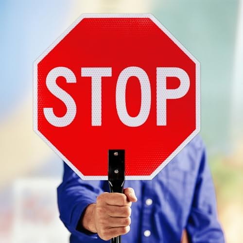 T&R (2 Pack) Large Stop Slow Sign with Handle, 18 x 18 Inches Double Sided Stop/Slow Traffic Sign, Rust Free Aluminum Reflective, Weather Resistant, Waterproof, Fade Resistant, Easy to Mount. - Image 6