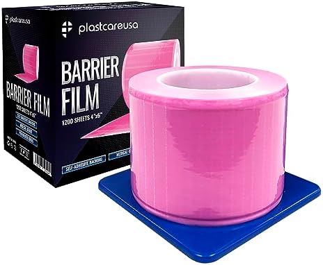 Pink Barrier Film Roll 4"x6" - 6.5nm Thickness Medical Grade Surface Protective Dental Barrier Film for Dental, Medical, Tattoo - Easy Peel, Non-Stick Tape (1 Box of 1200 Sheets) By PlastCare USA by PlastCareUSA
