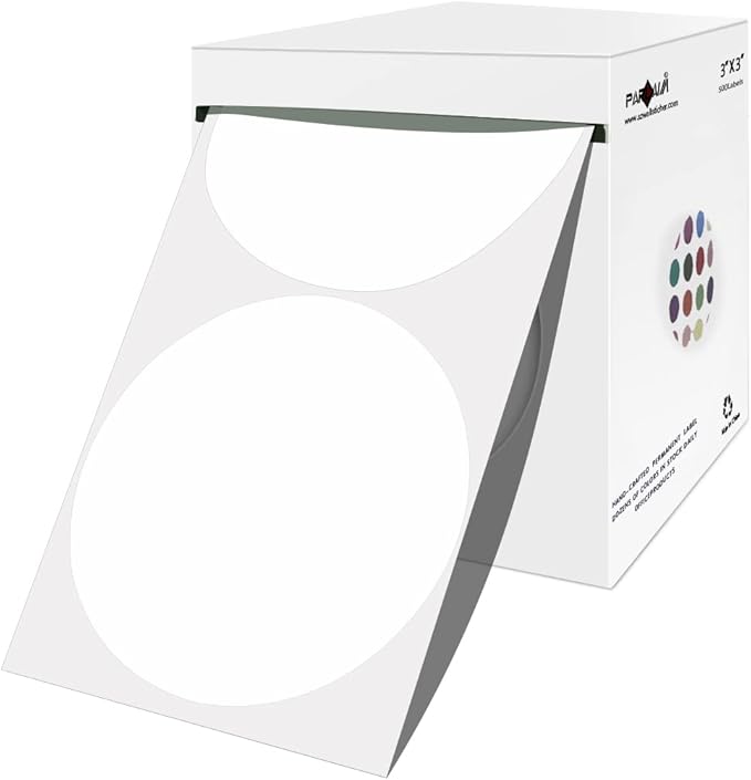 PARLAIM 3 Inch Round Color-Code Dot Stickers, 500 3" X 3" White Color Coding by PARLAIM