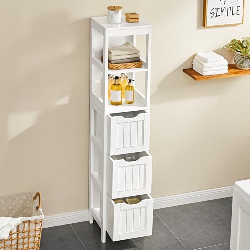 Yaheetech 56" Tall Narrow Bathroom Storage Cabinet with 3 Drawers, White - Image 4