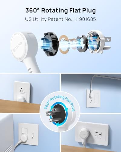 TROND Rotating Flat Plug Short Extension Cord 1.5ft, 3AC, ETL Listed, White - Image 2