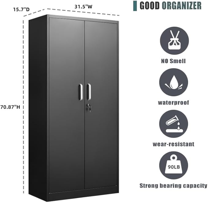 Metal Storage Cabinet with Adjustable Shelves, Garage Cabinet with 2 Lockable - Image 3