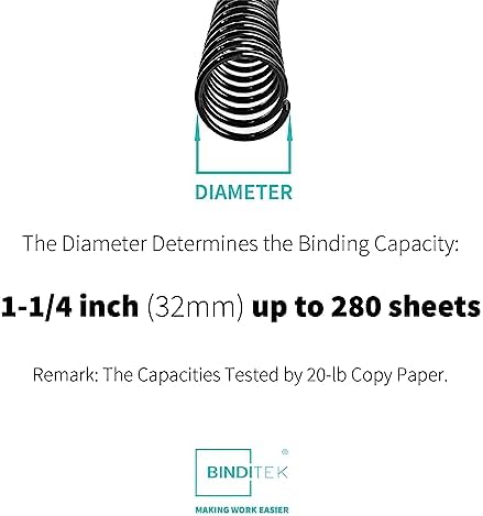 Binditek Plastic Spiral Binding Coils, 32 mm, 4:1 Pitch, Black, 50 Pack - Image 2
