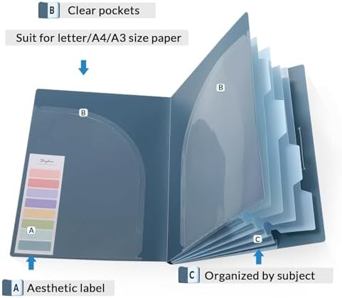 SKYDUE Accordion File Organizer, 5 Pocket Expanding File Folders with Pockets, Document Organizer, Portable Paper Organizer，School Office Supplies Blue - Image 6