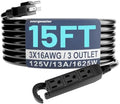 Energeaster 16/3 15ft 3 Outlet Extension Cord Outdoor/Indoor, Black by energeaster