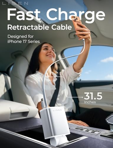 LISEN Retractable Car Charger for iPhone, for iPhone 17 Pro Max 16 15 14 13 12 Plus Mini, Cute 4 in 1 Retractable USB C Car Charger Fast Charge for Women Men, 84W Fast Charging Car Accessorie - Image 2