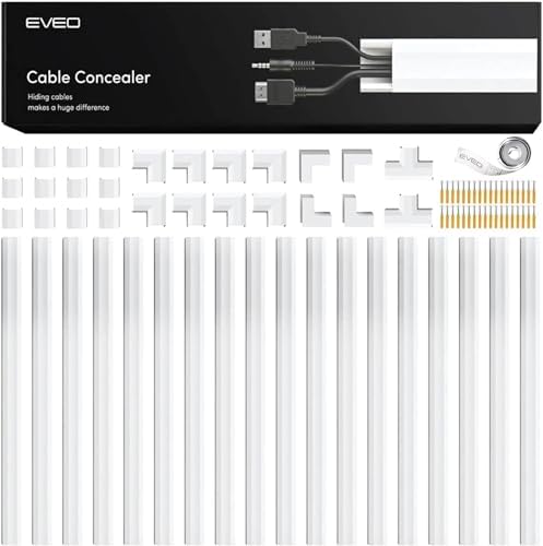 Cord Covers for Wires on Wall - 300in Cable Management Cable Hider - Cord Hiders for TV On Wall - Paintable Cable Concealer - Wire Covers for Cords - 20X (L16 x W0.95 x H0.5) - Medium | White by EVEO