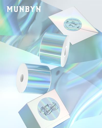 MUNBYN 2" Round Holographic Thermal Labels, 400 Sheets/1 Roll, Blue - Image 2