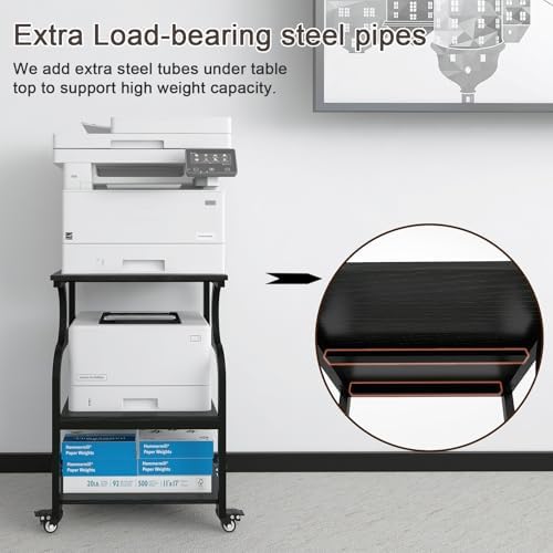 Natwind 3 Tier Large Printer Stand, 24"x20", with Charging Station,Black - Image 3