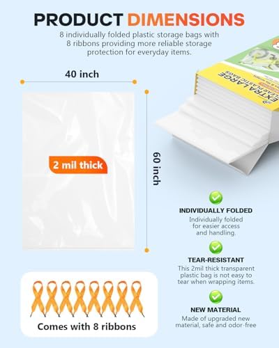 40x60 Inch Extra Large Clear Plastic Storage Bag for Luggage Cover, 8 Pack - Image 2