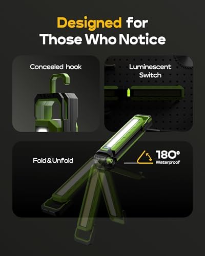 Work Light - 5200mAH Foldable Magnetic Under Hood Working Light with Hooks, Portable Magnetic Rechargeable Cordless 3300LM Job Site Lighting for Mechanic/Car Repairing/Garage - Image 3