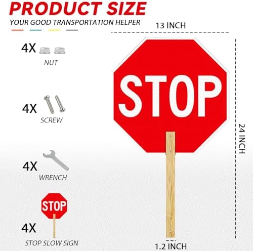 4 Pack 13” x 13”Handheld Stop Slow Sign, Crossing Guard Signs - Image 2