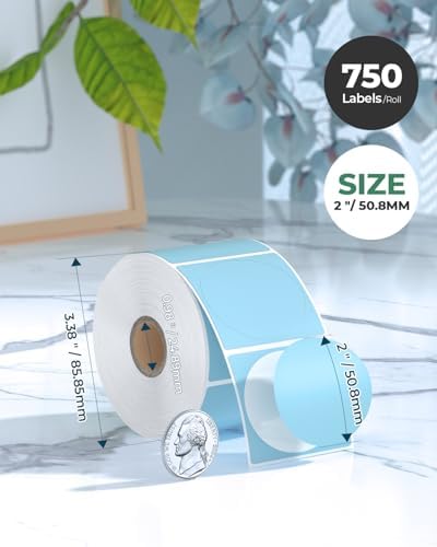 MUNBYN 2 Inch Blue Circle Thermal Labels for Inventory, 750 Sheets/1 Roll - Image 2
