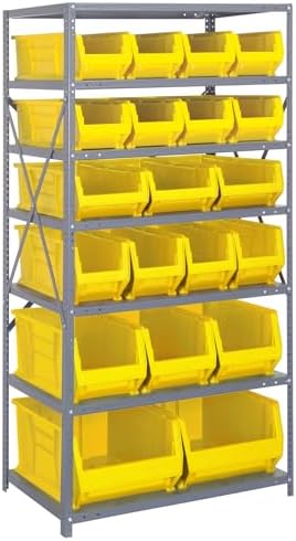 QUANTUM STORAGE SYSTEMS 2475-20-MIXYL Solid Heavy Duty 7 Shelves 75" H x 36" W x 24" D with 20 Yellow Bins Multi-Sizes by QuantumStorageSystems
