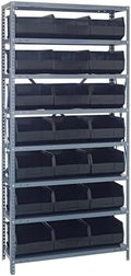 Quantum 2475-485BK Heavy Duty Shelving Unit with (8) Shelves and (21) SSB485 Black Bins for Industrial Warehouse Storage Distribution | 400 lbs Capacity | 24"D x 36"L x 75"H, Galvanized Carbon Steel by QuantumStorageSystems