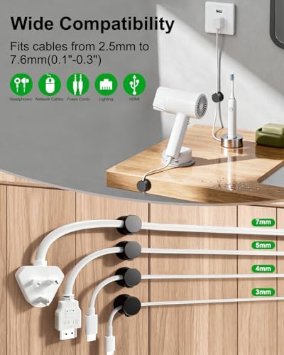 OneLeaf 12 Pack 360° Rotatable Spring Cable Clips[1s Lock], Adhesive Cord Holder for Nightstand, Phone Charger Cord Holder for Desk Home Office Car Game Station - Image 6