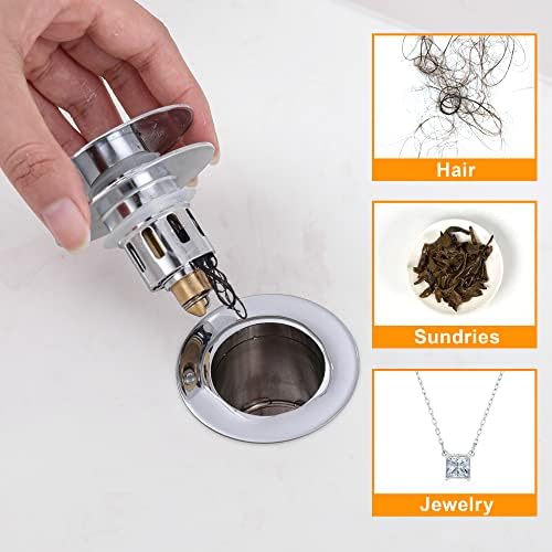 Universal Pop-Up Bathroom Sink Stopper - for 1.1~1.5 Inch Wash Basin Drain Strainer, Bounce Sink Drain Filter with Hair Catcher, Anti Clogging Stainless Steel Sink Plug, Chrome - Image 5