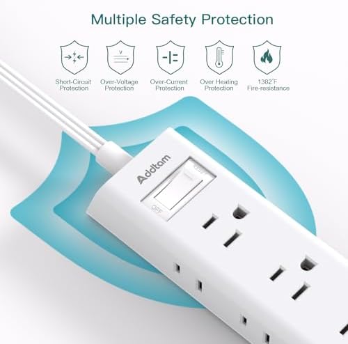 Flat Plug Extension Cord 15FT, Power Strip Surge Protector with 12 Outlets - Image 7