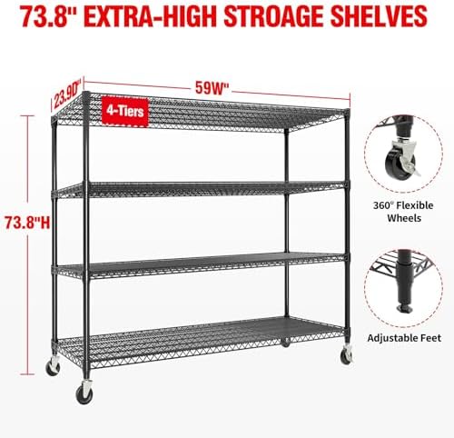 74" H x 59" W x 24" D Storage Shelves with Wheels, 2640 Lbs Capacity - Image 2