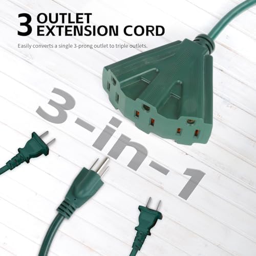 MaxWorks Heavy Duty 3-Foot Extension Cord, 16/3 SJTW, Triple Tap 3-Outlet Adapter, 125V/13A/1625W, ETL Listed, Indoor/Outdoor Use, Green (80697) - Image 2
