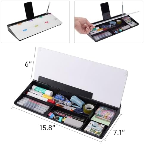 TSJ OFFICE Whiteboard Weekly Dry-Erase-Board - Desktop White Board Calendar Desk Organizers with Accessories Computer Keyboard Stand with Drawer, for Office, Home, School Supplies - Black Calendar - Image 4